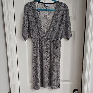 Black and White Midi Swim Coverup with Plunge Neckline